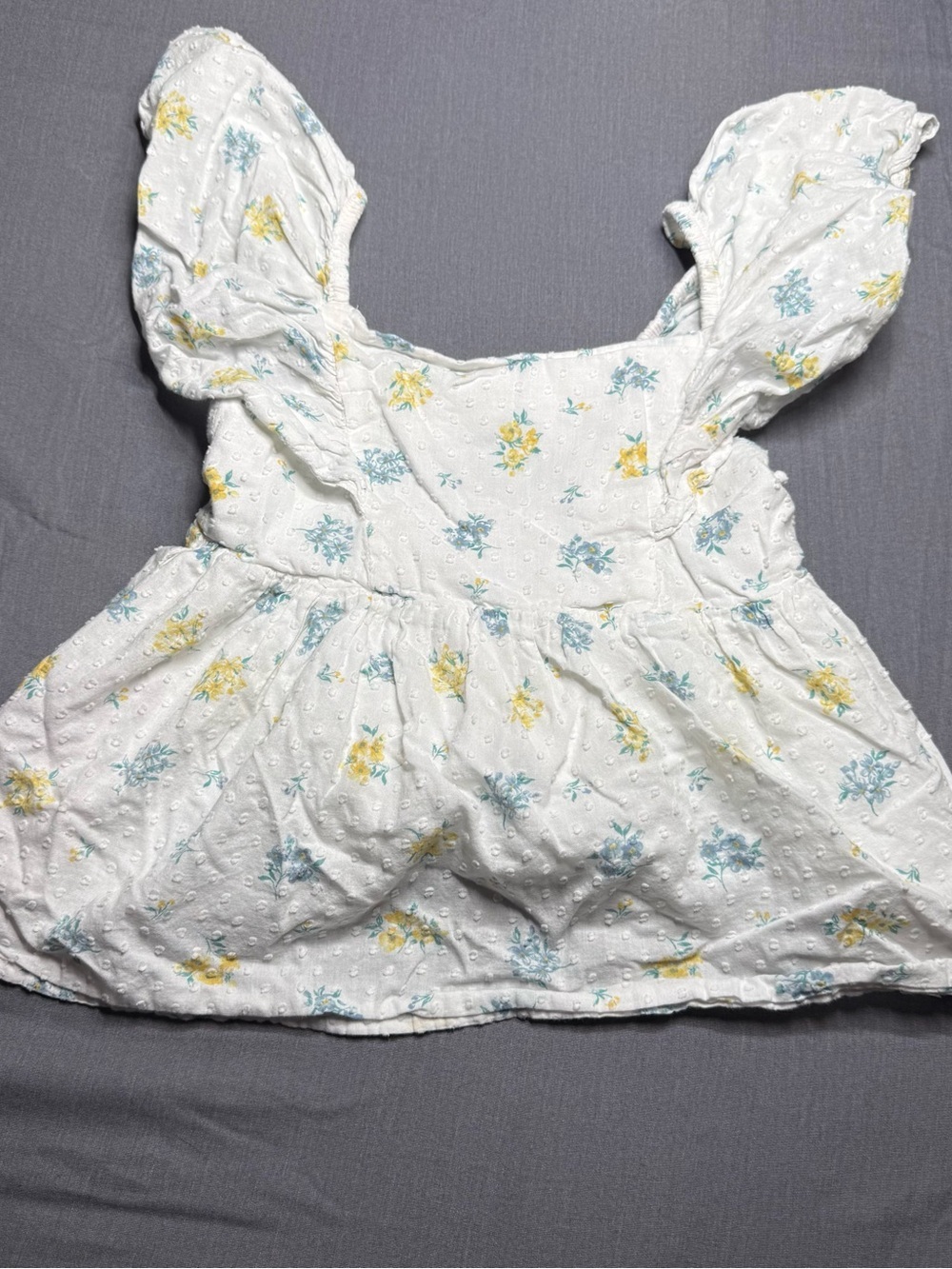 Joie White Eyelet Blouse with Yellow and Blue Floral Print
